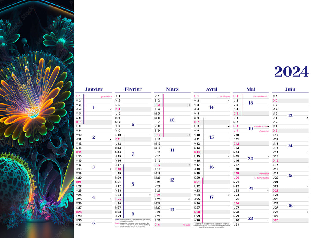 Calendrier bancaire publicitaire souple La Magie. Existe en formats : 42x59,4 cm, 42x29,7 cm, 29,7x21 cm. Repiquage 1 couleur ou quadrichromie. 