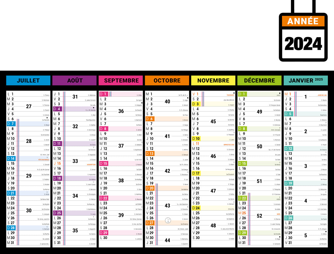 Calendrier bancaire publicitaire souple Prisme 1. Existe en formats : 42x59,4 cm, 42x29,7 cm, 29,7x21 cm. Repiquage 1 couleur ou quadrichromie.