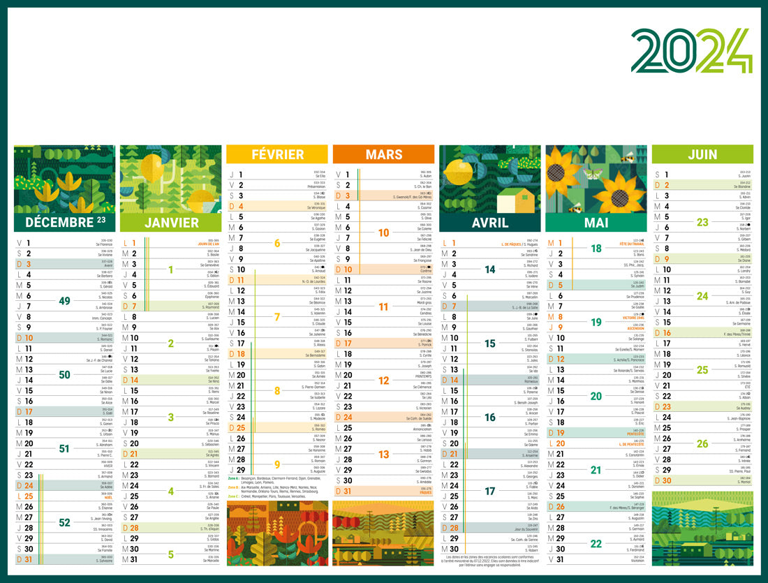 Calendrier bancaire publicitaire souple Agriculture. Existe en formats : 42x59,4 cm, 42x29,7 cm, 29,7x21 cm. Repiquage 1 couleur ou quadrichromie.