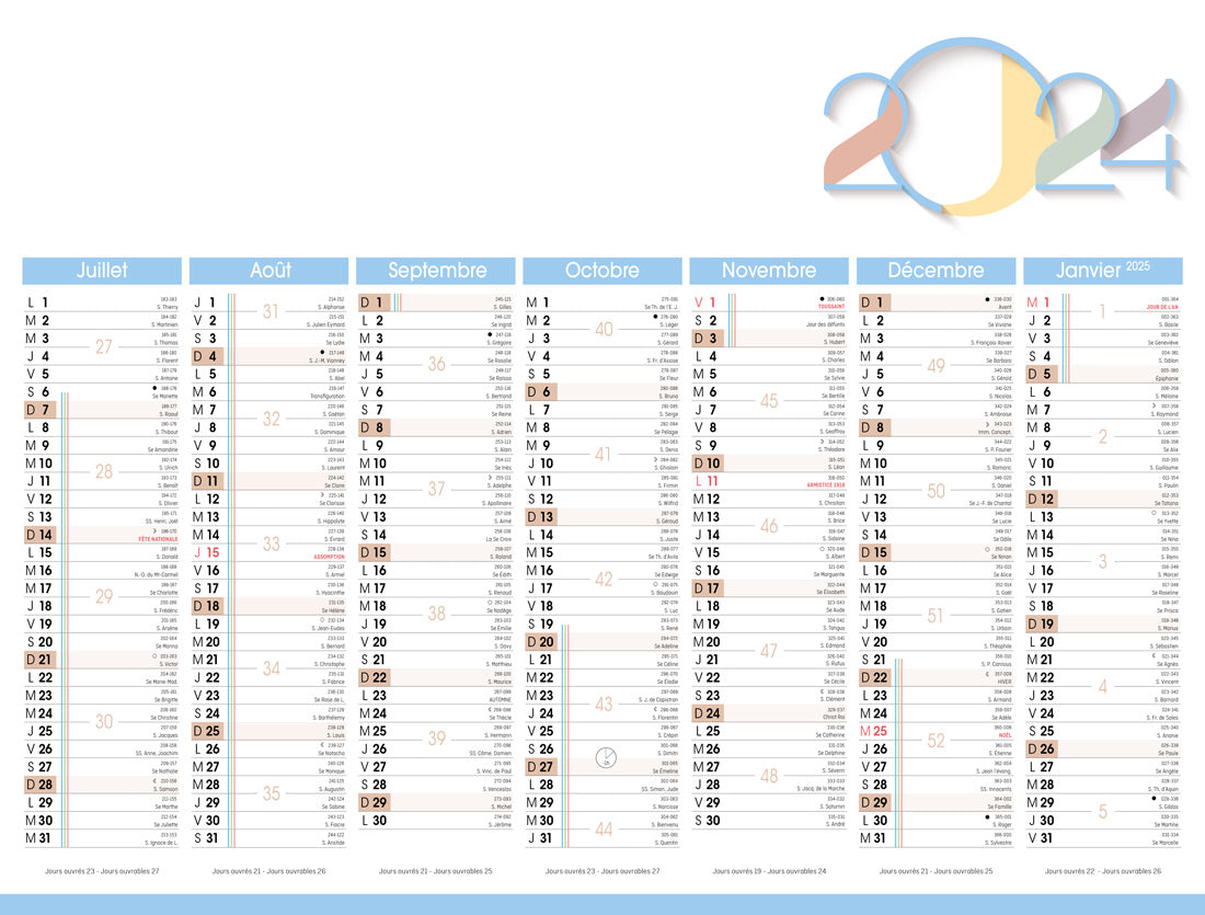 Calendrier bancaire publicitaire rigide Harmonie 4. Existe en formats : 55x43 cm, 55x40,5 cm, 42x32 cm, 26,5x21 cm. Repiquage 1 couleur ou quadrichromie. Contrecollé rembordé.