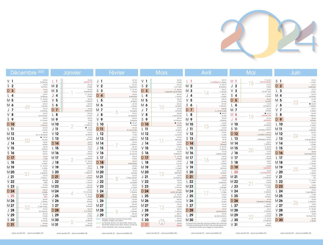 Calendrier bancaire publicitaire souple Harmonie 4. Existe en formats : 42x59,4 cm, 42x29,7 cm, 29,7x21 cm. Repiquage 1 couleur ou quadrichromie.