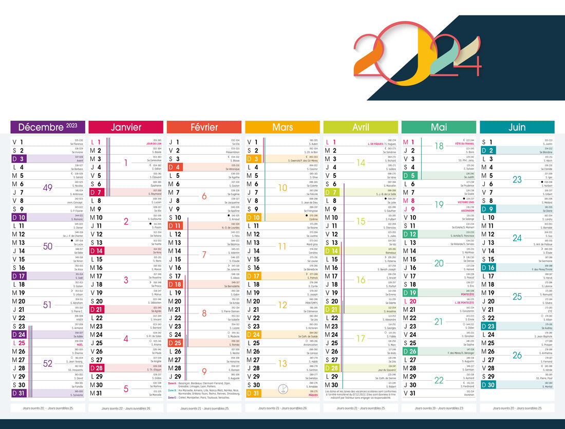 Calendrier bancaire publicitaire souple Harmonie 1. Existe en formats : 42x59,4 cm, 42x29,7 cm, 29,7x21 cm. Repiquage 1 couleur ou quadrichromie