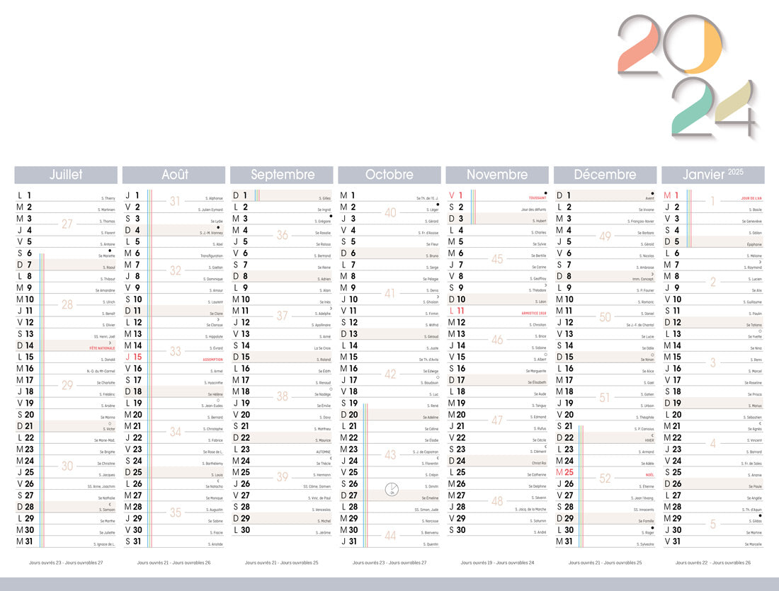 Calendrier bancaire publicitaire souple Harmonie 1. Existe en formats : 42x59,4 cm, 42x29,7 cm, 29,7x21 cm. Repiquage 1 couleur ou quadrichromie.