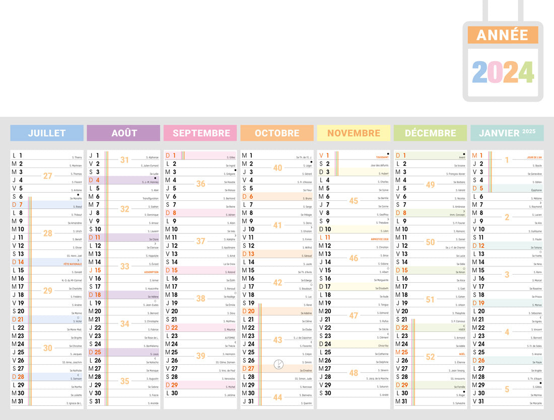 Calendrier bancaire publicitaire rigide Prisme 2. Existe en formats : 55x43 cm, 55x40,5 cm, 42x32 cm, 26,5x21 cm. Repiquage 1 couleur ou quadrichromie. Contrecollé rembordé.