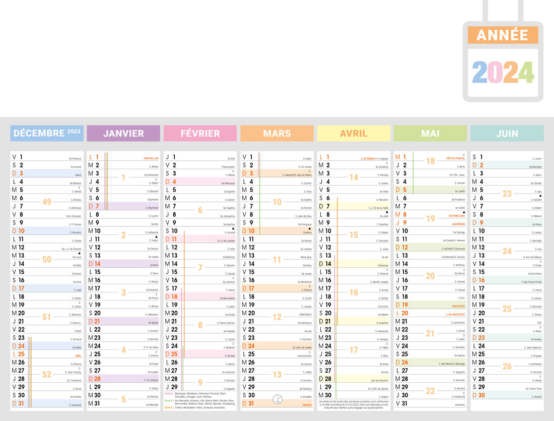 Calendrier bancaire publicitaire rigide Prisme 2. Existe en formats : 55x43 cm, 55x40,5 cm, 42x32 cm, 26,5x21 cm. Repiquage 1 couleur ou quadrichromie. Contrecollé rembordé.