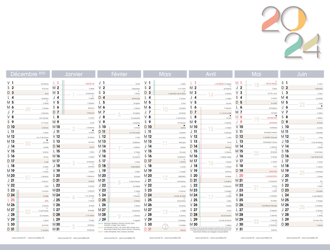 Calendrier bancaire publicitaire souple Harmonie 1. Existe en formats : 42x59,4 cm, 42x29,7 cm, 29,7x21 cm. Repiquage 1 couleur ou quadrichromie.