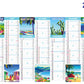 Calendrier bancaire publicitaire souple îles exotiques. Existe en formats : 42x59,4 cm, 42x29,7 cm, 29,7x21 cm. Repiquage 1 couleur ou quadrichromie. 