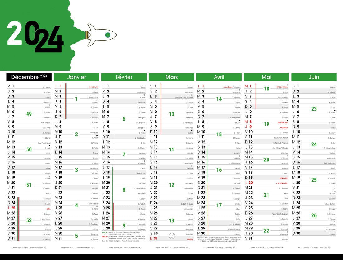 Calendrier bancaire publicitaire rigide Start 3. Existe en formats : 55x43 cm, 55x40,5 cm, 42x32 cm, 26,5x21 cm. Repiquage 1 couleur ou quadrichromie. Contrecollé rembordé.