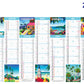 Calendrier bancaire publicitaire rigide îles exotiques. Les calendriers bancaires premium. Existe en formats : 55x43 cm, 55x40,5 cm, 42x32 cm, 26,5x21 cm. Repiquage 1 couleur ou quadrichromie. Contrecollé rembordé.